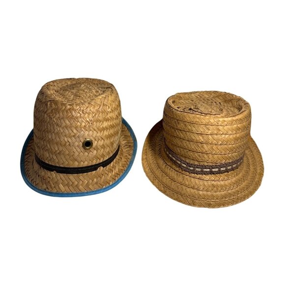 Woven Straw Fedora Hats With Decorative Bands & Accents Set Of 2 - Picture 2 of 11